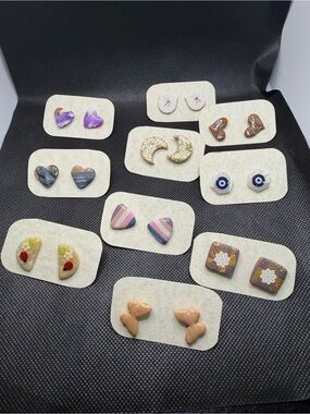 Little Lily’s Gem Handmade Stud Earrings – 10 Pair Bulk Lot – Polymer Clay